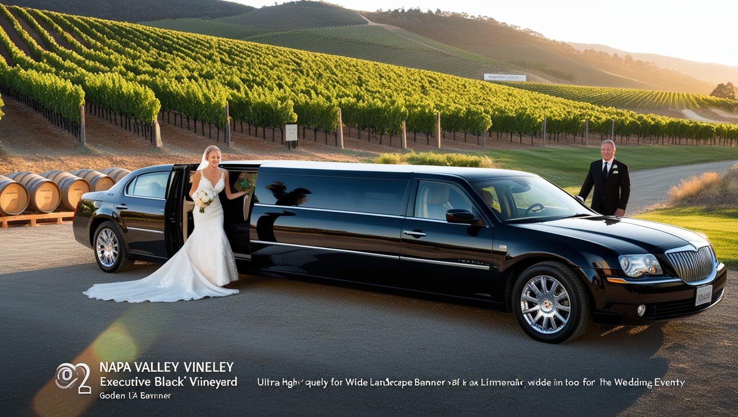 Bride and groom exiting limousine in Napa Valley